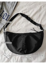 1pc Black Solid Color Nylon Cloth Water Proof Crescent Shaped Shoulder Bag With Large Capacity And Zipper Suitable For Men s Daily Commuting Traveling And School College Bag Purse Holiday Storage Bag