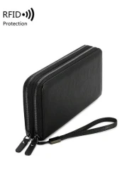 محفظة رجالية مانعة للقراءة لأجهزة RFD ذات لون أحادي بسيط مع معصم، حقيبة يد مصنوعة من جلد صناعي عصري مفرغة ذات طب