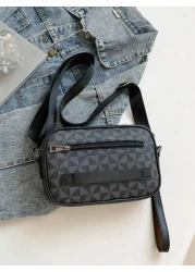 Black Fashion Business Shoulder Bag For Men PU Leather Messenger Bag Wide Strap Crossbody Bags Square Plaid Designer Male Sling Bags Luxury Bags