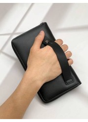 New Waxed Leather Long Zip Clutch Bag Spacious Casual Fashion Gifts Fall Christmas Scream Men Bag Wallet Hand Bag Men Zipper Bag Fashionable Casual Thanksgiving Travel Winter Purse Holiday Wash Bag Ol