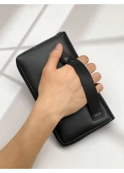 New Waxed Leather Long Zip Clutch Bag Spacious Casual Fashion Gifts Fall Christmas Scream Men Bag Wallet Hand Bag Men Zipper Bag Fashionable Casual Thanksgiving Travel Winter Purse Holiday Wash Bag Ol