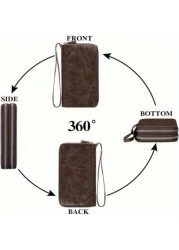 Hot New Retro Large PU Leather Wallet Double Zipper Clutch Long Leather Phone Purse Business Hand Clutch Bag Card Holder Travel Must Haves Wristlet Wallet Purse Essential Items Men Christmas Gifts Gif
