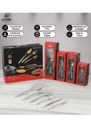 LIFE SMILE Cutlery Set, 18/10 Pure Stainless Steel Flatware Set with Stand, Rust Proof &amp; Fade Proof Dinnerware Set (MATTE SILVER, 88 Pieces)