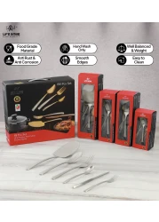 LIFE SMILE Cutlery Set, 18/10 Pure Stainless Steel Flatware Set with Stand, Rust Proof &amp; Fade Proof Dinnerware Set (MATTE SILVER, 88 Pieces)