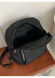 1pc All Black Metal Zipper Nylon Backpack Fashionable And Versatile For Casual Sport School Travel And Date Use For Girl Backpack School Bag S Bag S Backpack Toddler Backpack Mini Backpack Small Backp