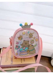 1pc Pu Zipper Closure Fashion Sweet Cute Princess Style Cartoon Capybara Shiny Square Bag Versatile Casual Highly Attractive Bag Multiple Colors To Choose From Suitable For Going Out Outdoor Daily Use