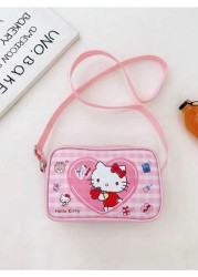 Sanrio قطعة واحدة حقيبة كتف صليب صغيرة للبنات بتصميم Kuromi وCinnamoroll من جلد البولي يوريثان، حقيبة مربعة للأطفال