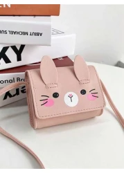 1pc Pu Magnet Closure Fashion Cartoon Bunny Three Dimensional Ears Shoulder Messenger Bag Cute Mini Coin Purse For Girls Suitable For A Variety Of Occasions Comfortable Shoulder Straps Versatile And N