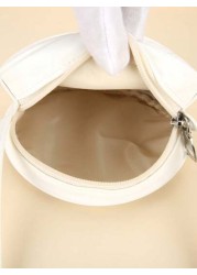 1pc Girl s White PU Shoulder Bag Fashionable Cute Bow Design Small Round Bag With Rhombus Embroidery Fits For Phone And Coins Zippered Closure Suitable For All Seasons