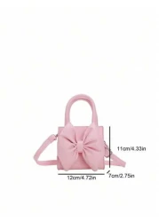1pc Mini Pu Magnet Closure Fashion Sweet Western Bow Handbag Niche Design Out To Play Shoulder Messenger Bag Korean Highly Attractive Bag Adjustable Shoulder Strap Suitable For Going Out School Commut