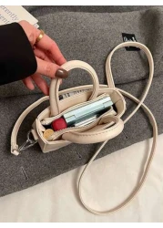 1 حقيبة يد بسيطة وأنيقة للبنات، حقيبة كتف وعبر الجسم من جلد PU ذات لون أحادي مع حرف