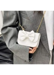 قطعة واحدة حقيبة طفلة صغيرة أنيقة إصدار كوريا نسخة PU بطبعة عقدة الفراشة لطيف، لون سادة، قابلة للطي ذات محفظة ص