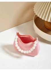 حقيبة صغيرة للإبط للبنات الصغيرات، مزينة باللؤلؤ وغلق سحاب، حقيبة هدية جميلة للبنات