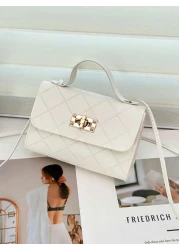 1pc Girls Metal Lock Decor Handbag Shoulder Bag Wallet Coin Purse Adjustable Strap Suitable For Daily Outdoor Travel Trekking Portable Ideal Gift