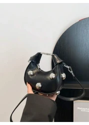 1pc High End Niche Bags Fashionable Shoulder Messenger Bags Mini Handbags Textured Rivet Messenger Bags Personalized Handbags Pu Material Smooth Zipper Fashionable Adjustable Shoulder Straps High End