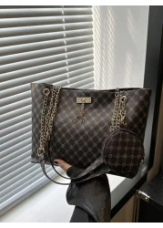 Large Capacity Bag 2024 New Women Bag Fashionable Commuter Retro Chain Mother Handheld Shoulder Shopping Bag Printed Tote Bag Old Money Style Women BagSchool Bag Back To School Backpack Large Capacity