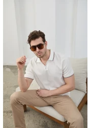 RAVANELLI تي شيرت رجالي من نسيج القطن غير القابل للانكماش بقصة ضيقة ورقبة بولو