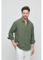 GEİO قميص كتان بقصة كبيرة الحجم للرجال