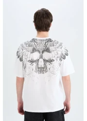Defacto 100% Cotton Oversize Wide Fit Crew Neck Back Printed Short Sleeve T-Shirt D5600Ax25Sp