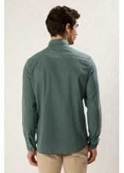  Collection Dark Green Slim Fit Epaulettes Shirt - Long Sleeve, 100% Cotton, Tmnss20Go0189