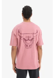 Defacto Fit Nba Chicago Bulls Boxy Fit Crew Neck Back Printed Short Sleeve T-Shirt E2184Ax25Sm