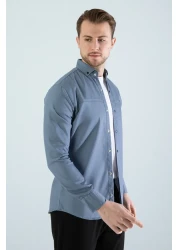 YXC Trend Maker Men's Blue Slim Fit Slim Fit Pocketless Denim Shirt