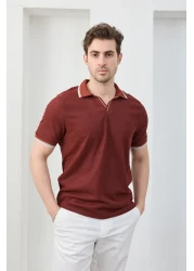 RAVANELLI تي شيرت رجالي من نسيج القطن غير القابل للانكماش بقصة ضيقة ورقبة بولو