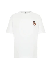  Collection Ecru Animal Embroidery Oversize Cotton T-Shirt - Short Sleeve Tmnss24Ts00089