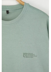  Collection Dark Mint Oversize 100% Cotton Crew Neck Minimal Text Printed Tok Fabric T-Shirt Tmnss23Ts00084