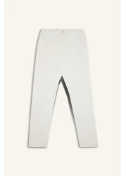 Defacto 100% Cotton Linen Look Trousers Elastic Waist Slim Fit Slim Fit Pocket Straight Leg D2671Ax25Sm