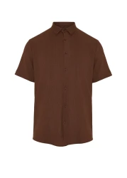  Collection Summer Textured Wrap Knitted Shirt - Brown, Regular Fit, Short Sleeve Tmnss23Go00055