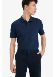 Defacto Regular Fit Polo Neck Textured Basic Plain Short Sleeve T-Shirt B4939Ax25Sm