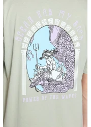  Collection Art Printed Mint Oversize Cotton T-Shirt - Short Sleeve Tmnss21Ts3559