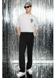  Collection Black Wide Leg Loose Fabric Baggy Pants Tmnss23Pl00039