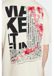  Collection Stone Oversize/Wide Cut Text Back Printed 100% Cotton T-Shirt Tmnss21Ts1064