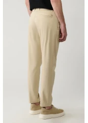 Avva بنطال رجالي بيج مريح من مزيج القطن بخصر كلاسيكي A41y3037