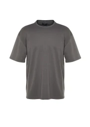  Collection Premium Anthracite Oversize/Wide Cut Knitwear Tape Textured Pique T-Shirt Tmnss23Ts00079