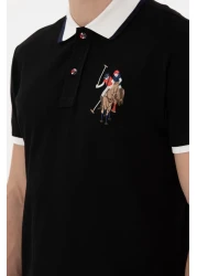 U.S. Polo Assn. تي شيرت أسود أساسي بياقة بولو بقصة ضيقة للرجال 50298073 -vr046