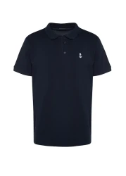  Collection Navy Blue Regular/Normal Cut 100% Cotton Embroidered Polo Neck T-Shirt Tmnss23Po00031