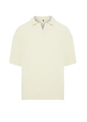  Collection Ecru Ottoman Polo Collar T-Shirt - Non-Wrinkle, Wide Fit, Limited Edition TMNSS23PO00020