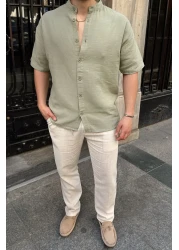 Livio Ferri قميص Mingan رجالي صيفي من القطن بياقة واسعة وأكمام قصيرة وأزرار مريحة