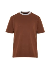  Collection Limited Edition Brown Oversize/Wide Cut Knitwear Banded Textured Pique T-Shirt Tmnss23Ts00079