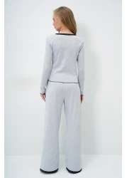 Trend Alaçatı Stili Grimelanj Wide Collar Scallop Detailed Bow Embroidered Blouse and Palazzo Pants Pajamas Suit Alc-X14066