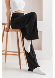 CNRCollection Black High Waist Ribbed Modal Fabric - Recovery Wide Wide Leg Leggings