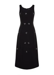  Modest Black Jewelled Embroidery Detailed Square Collar Woven Gilet Dress TCTSS23EB00157