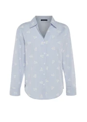  Collection Cotton Oversize Floral Patterned Blue Striped Shirt - TWOSS23GO00373