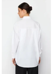  Collection White Single Pocket Boyfriend/Wide Fit Cotton Woven Shirt TWOAW20GO0115