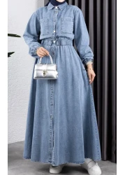 HARMAN BUTİK Women's Belden Elastic Pocket Detailed Denim Dress