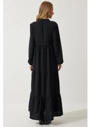Happiness İstanbul Women's Black V-Neck Long Ayrobin Dress DD01315