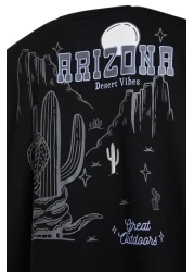  Collection Black Oversize/Wide Fit Tropical Arizona City Printed 100% Cotton T-Shirt Tmnss23Ts00164